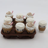 Cute coffee-themed tic-tac-toe sensory toy with 3D printed smiling cups and whipped cream tops
