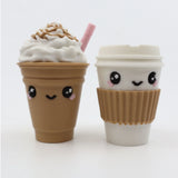 Cute 3D printed coffee cup sensory toys with smiling faces and whipped cream details