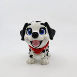 3D printed Dalmatian puppy fidget toy with red collar, blue eyes, and bone accessory for sensory play