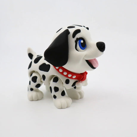 3D printed Dalmatian puppy toy with red collar, sensory fidget for kids