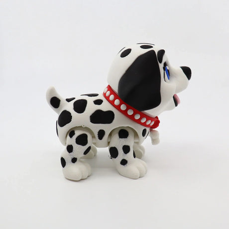 3D printed Dalmatian fidget toy with red collar, sensory-friendly design for kids