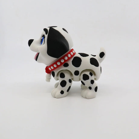 3D printed Dalmatian fidget toy with red collar, sensory-friendly design for kids
