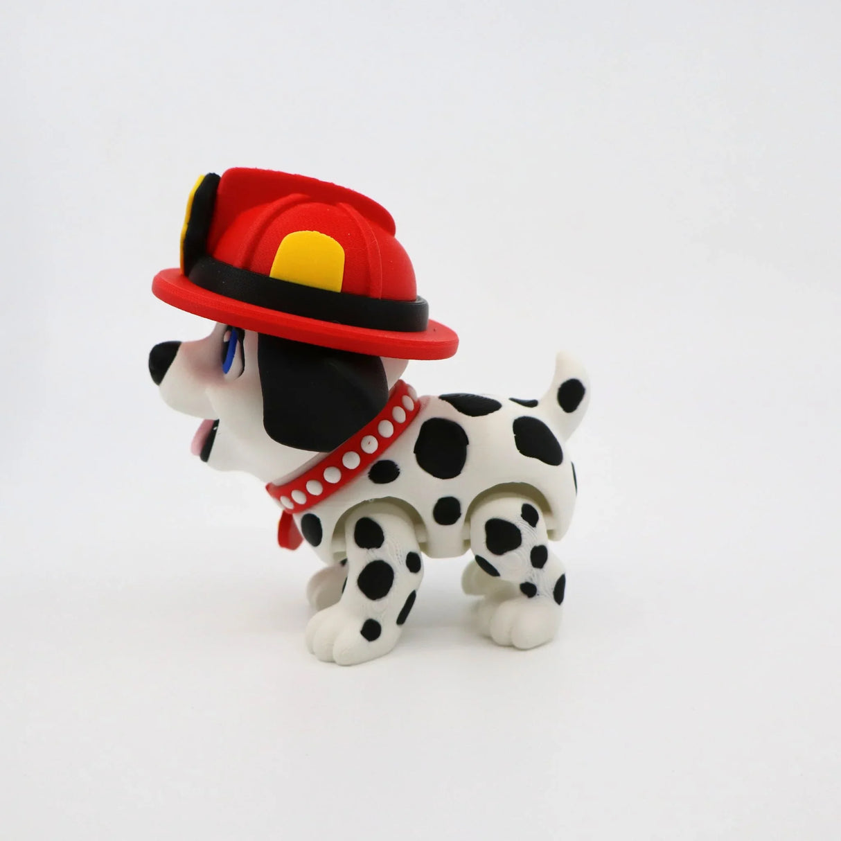 3D printed Dalmatian puppy toy with firefighter hat, sensory fidget for kids