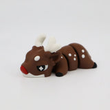 3D printed reindeer sensory toy with antlers and red nose on white background