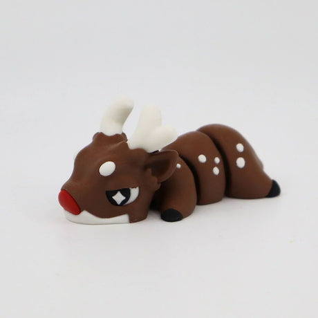 3D printed reindeer sensory toy with antlers and red nose on white background