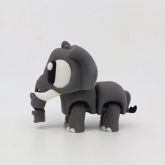 Gray 3D printed elephant sensory toy with white accents on a plain white background