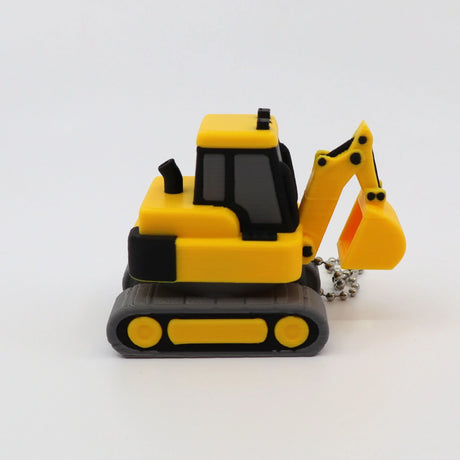 Yellow 3D printed excavator fidget toy with chain, sensory tool for kids