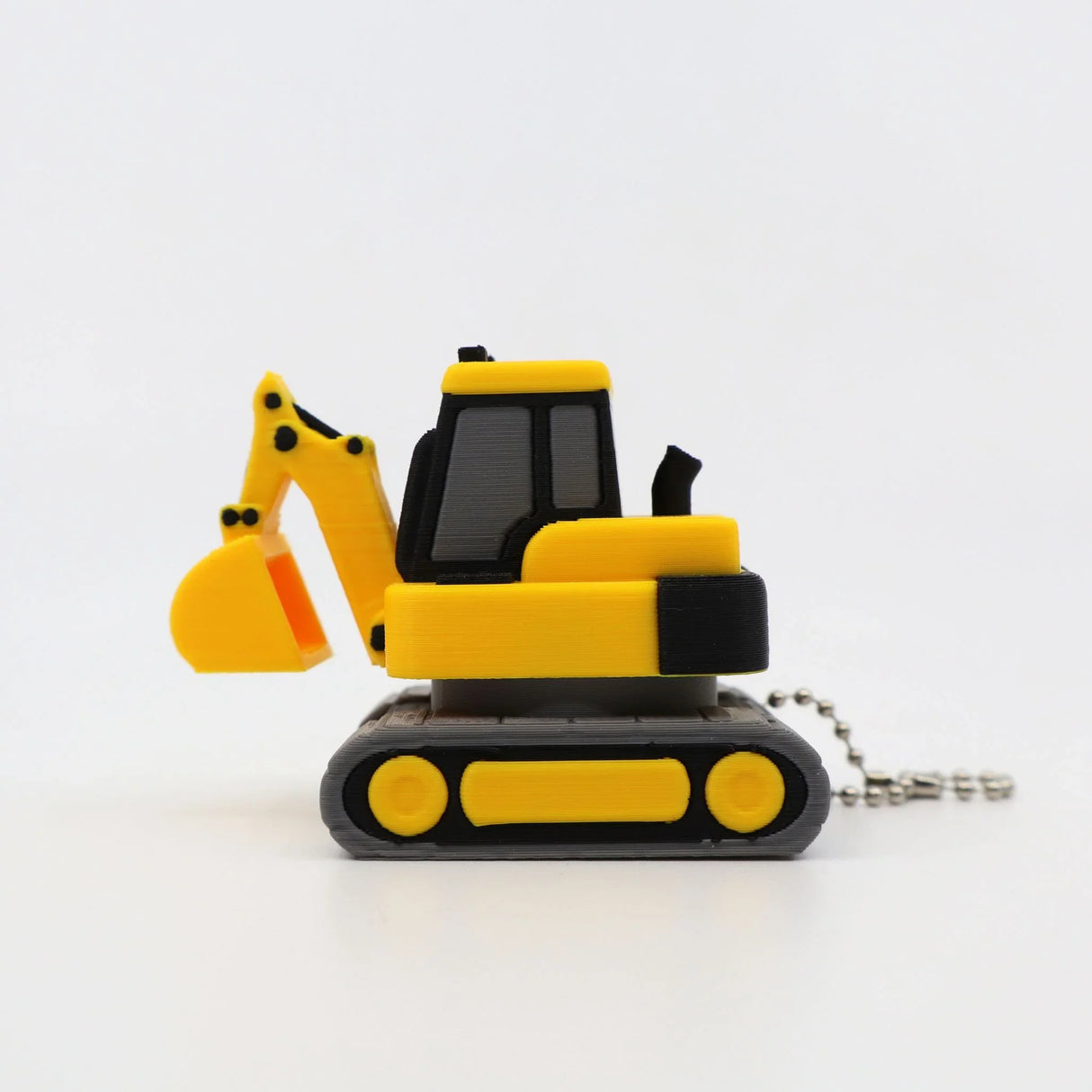 3D printed yellow excavator fidget toy with chain, sensory-friendly construction vehicle for kids