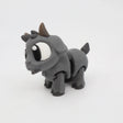 Gray 3D printed goat sensory toy with large eyes on a white background