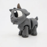 Gray 3D printed goat sensory toy with large eyes, designed for kids' tactile play and learning.