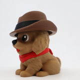 3D printed puppy fidget toy with brown hat and red bandana, sensory-friendly design for kids