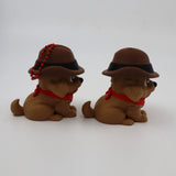 3D printed sensory dog toys with hats and red scarves for tactile play