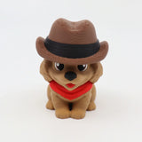 3D printed dog fidget toy with cowboy hat and red bandana, sensory friendly design for kids