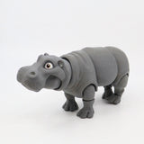 3D printed gray hippo sensory toy with articulated joints on a white background
