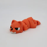 Orange 3D printed sensory fidget toy shaped like a cat, segmented body, white background