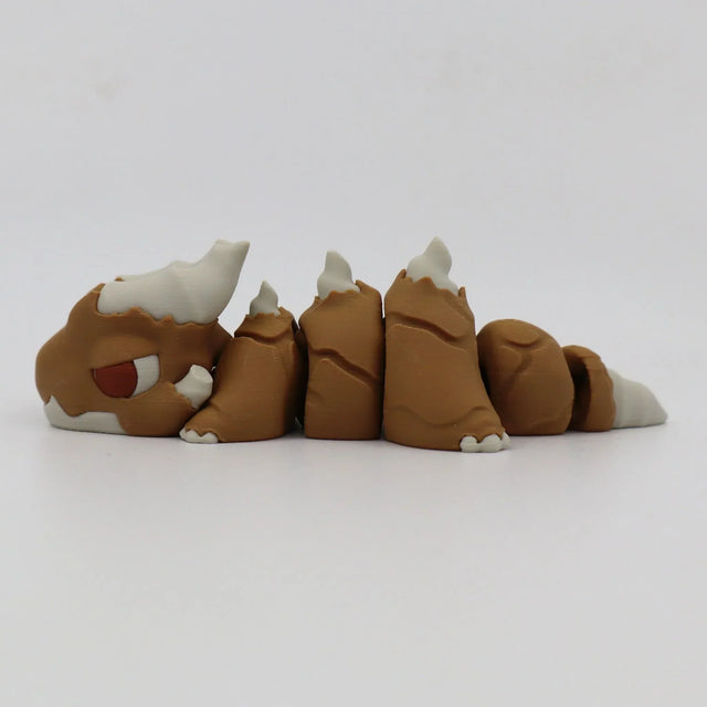 Brown segmented 3D printed sensory toy resembling an animal with horns, for sensory play