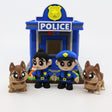 3D printed police station toy with officer figures and dogs, sensory playset for kids