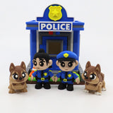 3D printed police station toy with officer figures and dogs, sensory playset for kids