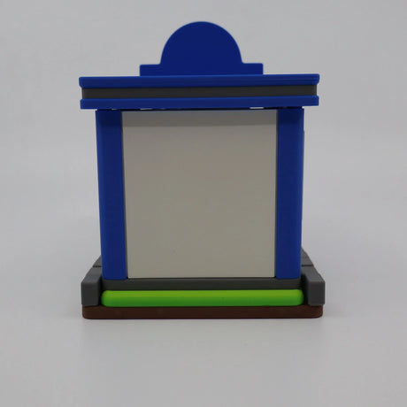 Blue 3D printed sensory toy with green base, designed for tactile play and learning