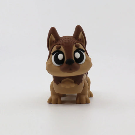3D printed flexi dog toy with big eyes, sensory fidget for kids, brown and tan design
