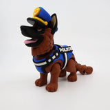 3D printed police dog fidget toy with blue vest and hat, sensory-friendly design for kids