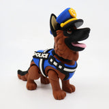 3D printed police dog toy with blue vest and hat, sensory fidget for kids