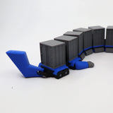 Blue and gray 3D printed fidget toy with interlocking cargo containers for sensory play