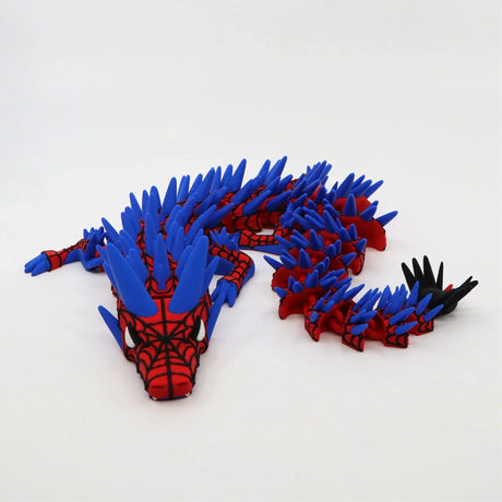 Red and blue 3D printed dragon fidget toy with spikes, designed for sensory play and tactile engagement.