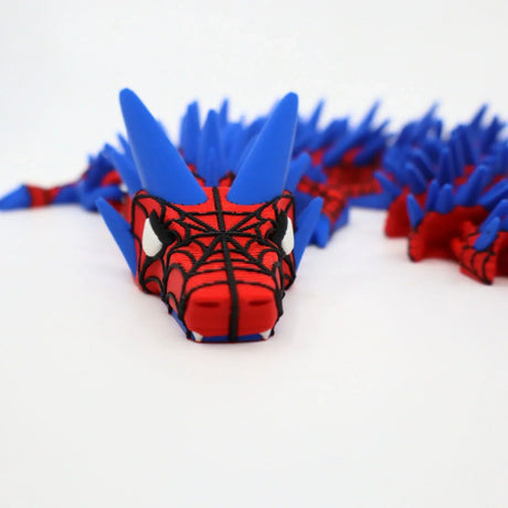 Red and blue 3D printed Spider-Man dragon fidget toy with sensory spikes for kids