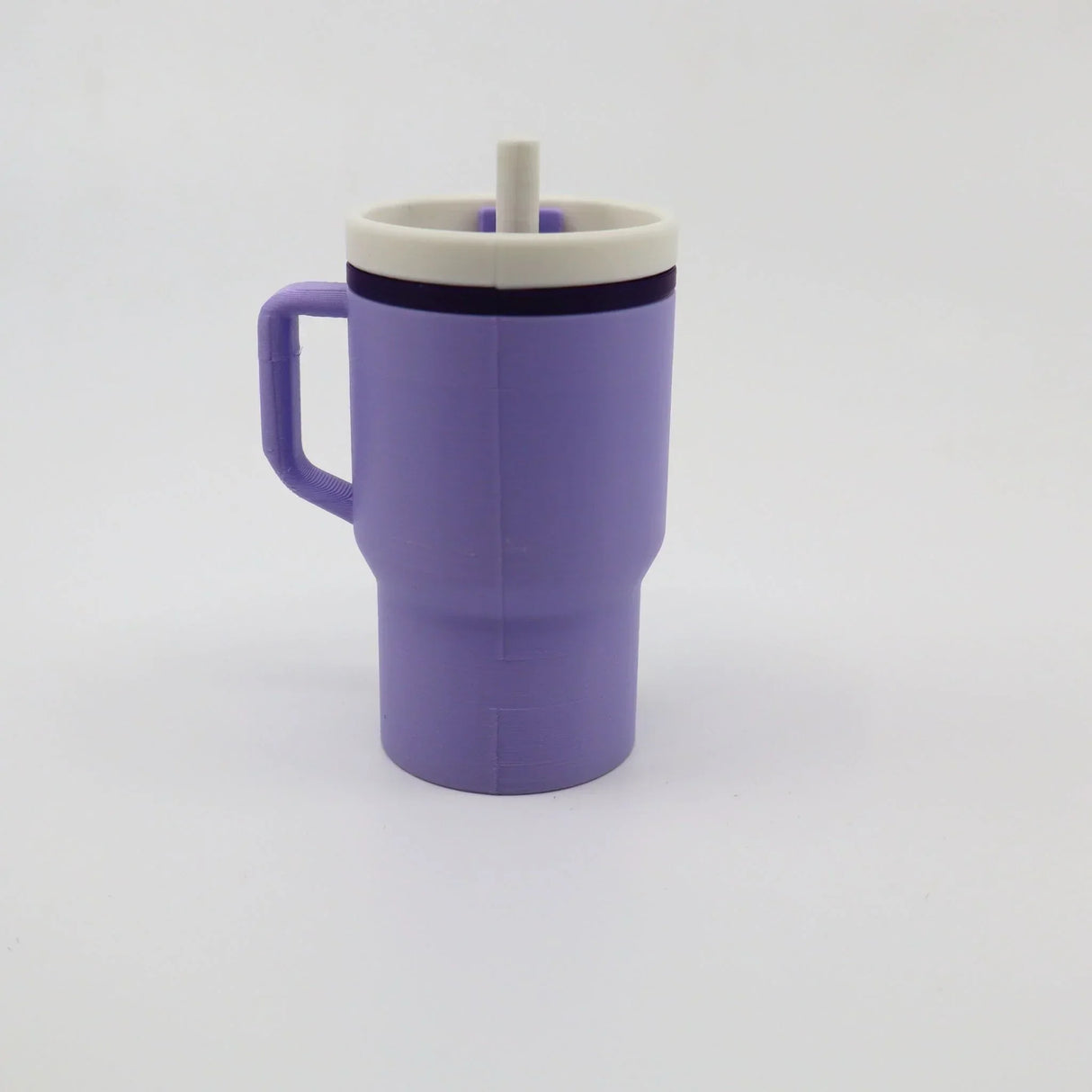 Purple 3D printed sensory fidget cup with handle and straw