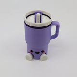 Purple 3D printed fidget toy mug with smiley face, sensory seeker friendly, clickety-clack fun