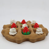 3D printed sensory waffle toy with whipped cream and strawberry pieces, tactile educational tool
