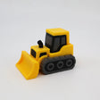 Yellow and gray 3D printed bulldozer sensory toy for children on white background